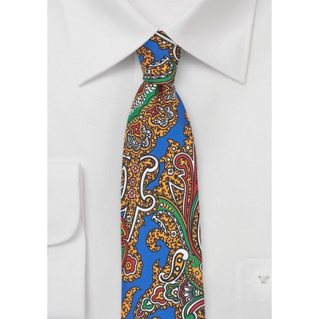 Spanish Paisley Silk Tie in Bright Blue and Gold