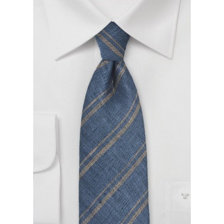 Steel Blue Linen Tie with Sand Colored Stripes