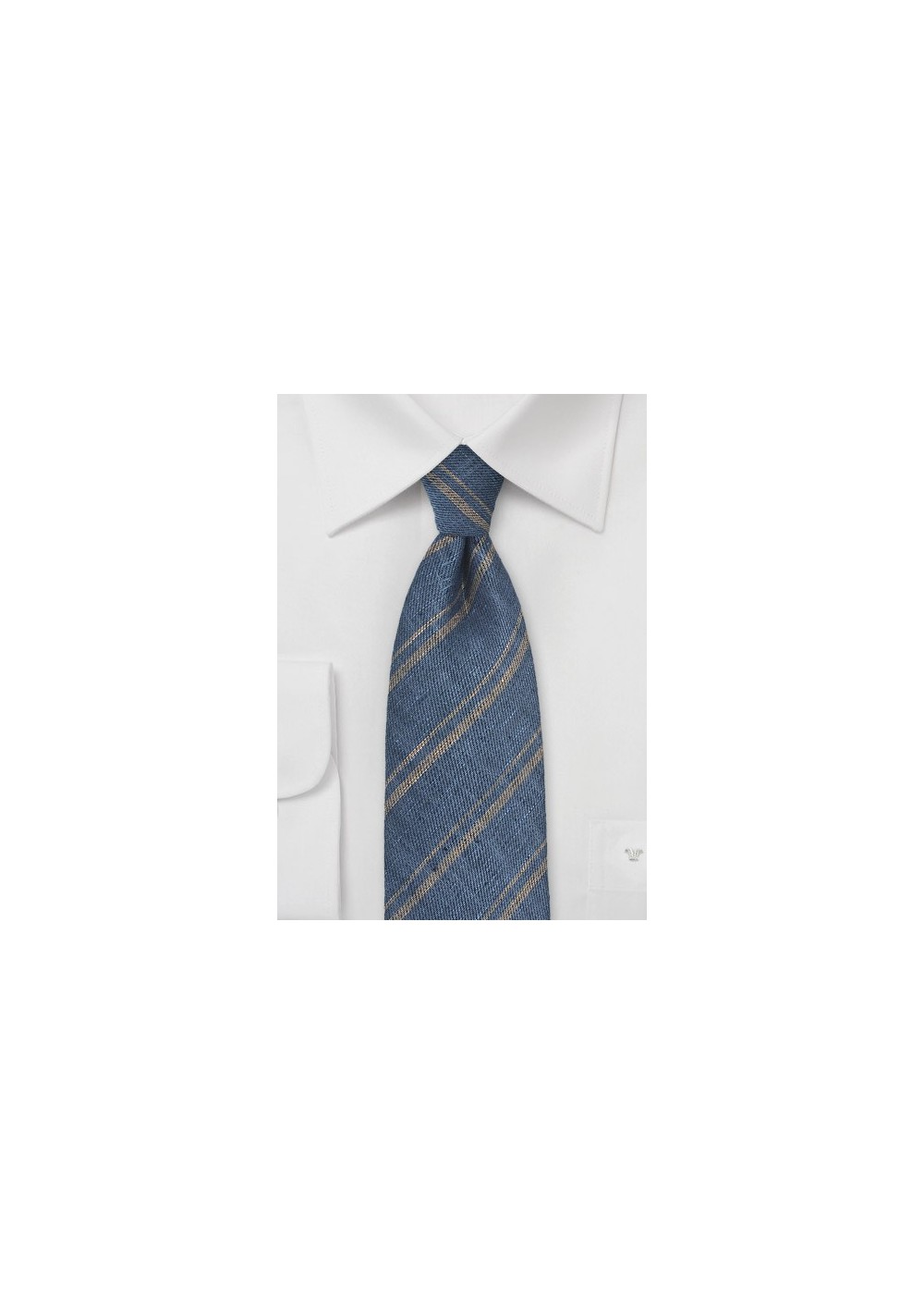 Steel Blue Linen Tie with Sand Colored Stripes