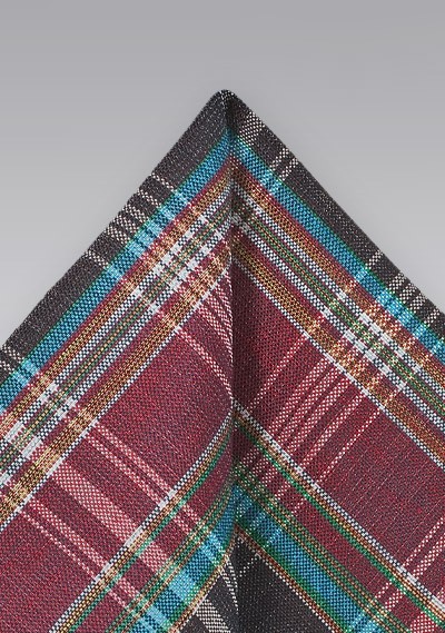 Autumn Madras Pocket Square in Linen and Silk