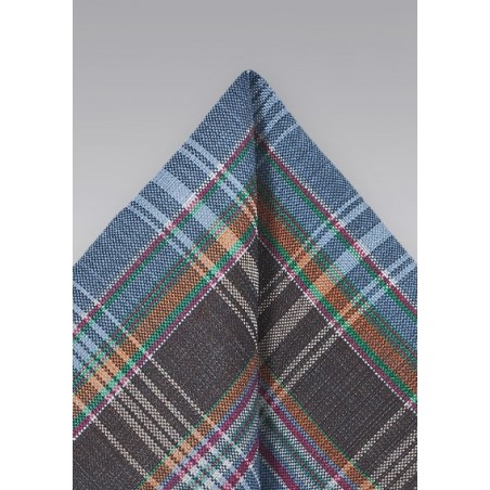 Blue and Brown Plaid Pocket Square