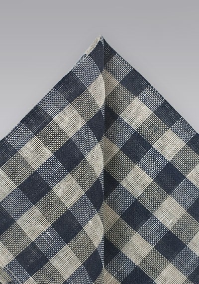 Navy and Sand Colored Plaid Pocket Square