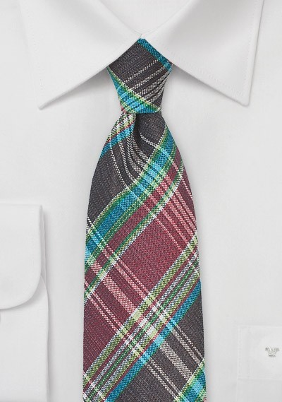 Autumn Madras Tie in Burgundy and Brown