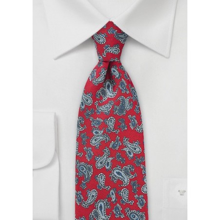 Elegant Red and Gray Paisley Silk Tie
