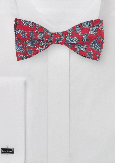 Elegant Red and Gray Paisley Bow Tie
