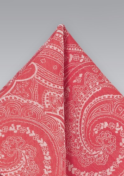 Cotton Paisley Print Pocket Square in Red