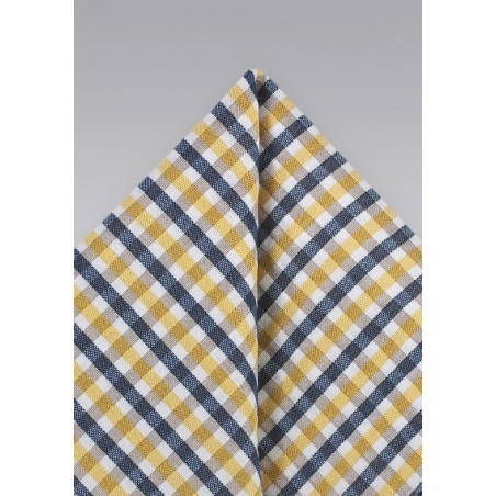 Gingham Seersucker Pocket Square in Yellow and Blue
