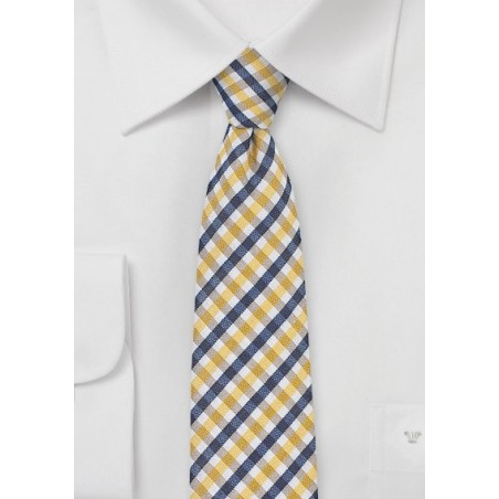 Seersucker Gingham Skinny Tie in Yellow and Blue