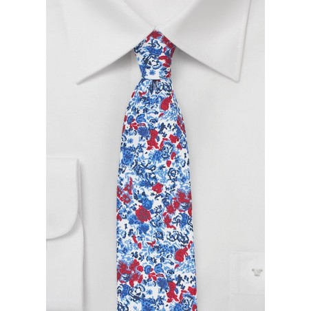Floral Skinny Tie in Red and Blue
