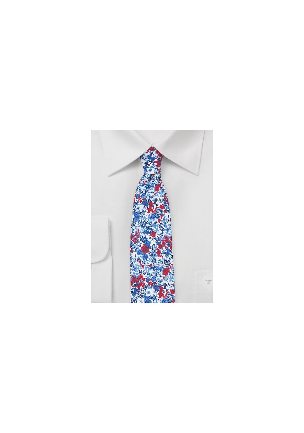 Floral Skinny Tie in Red and Blue