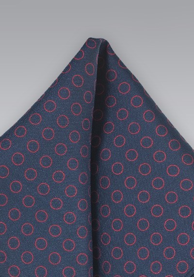 Navy Pocket Square with Red Circles