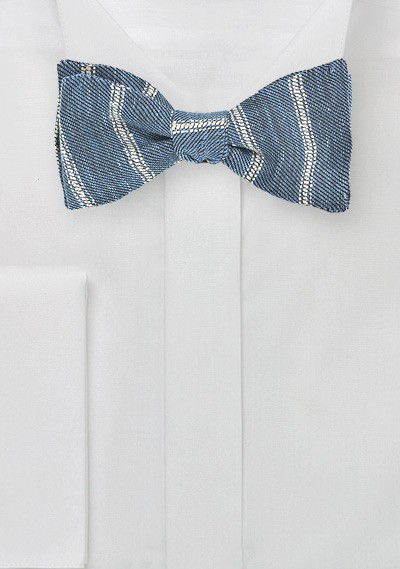 Striped Linen Bow Tie in Denim Blue