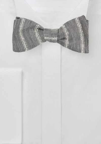Linen Bow Tie in Stone Gray and Cream