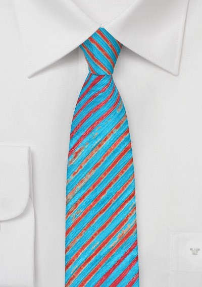 Tie Dye Striped Tie in Aqua and Orange