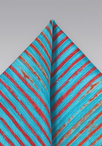 Tie Dye Stripe Pocket Square in Turquoise and Orange