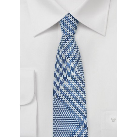 Bold Glen Check Skinny Tie in Bright Blue and Silver