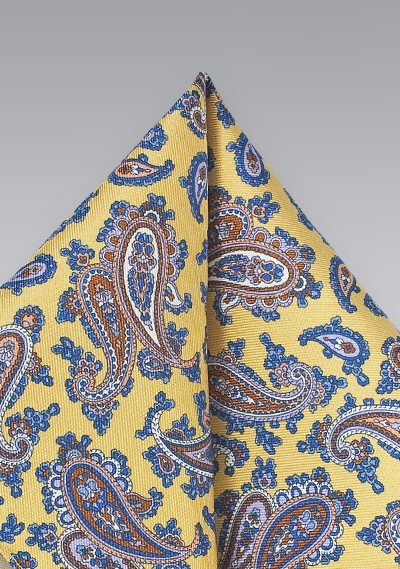 Summer Paisley Pocket Square in Yellow and Blue