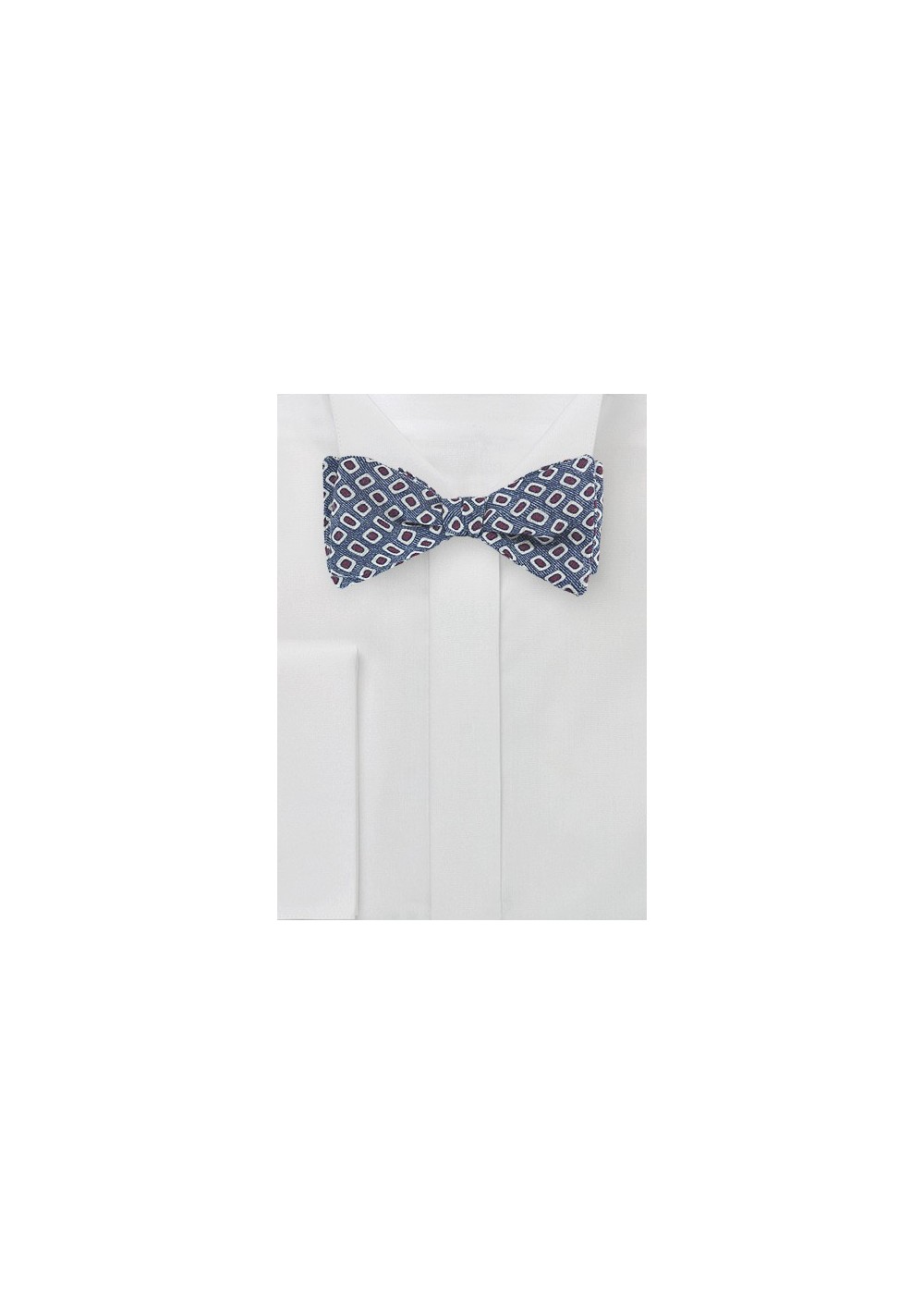Vintage Print Wool Bow Tie in Indigo, White, and Red
