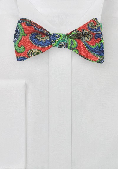 Wool Bow Tie in Orange, Green, and Blue