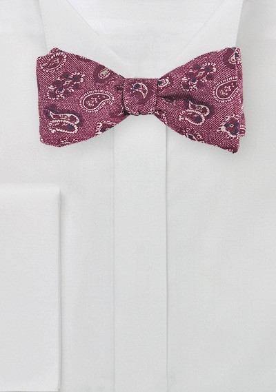 Wine Red Wool Bow Tie