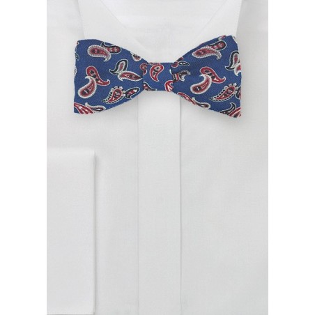 Navy and Red Wool Bow Tie