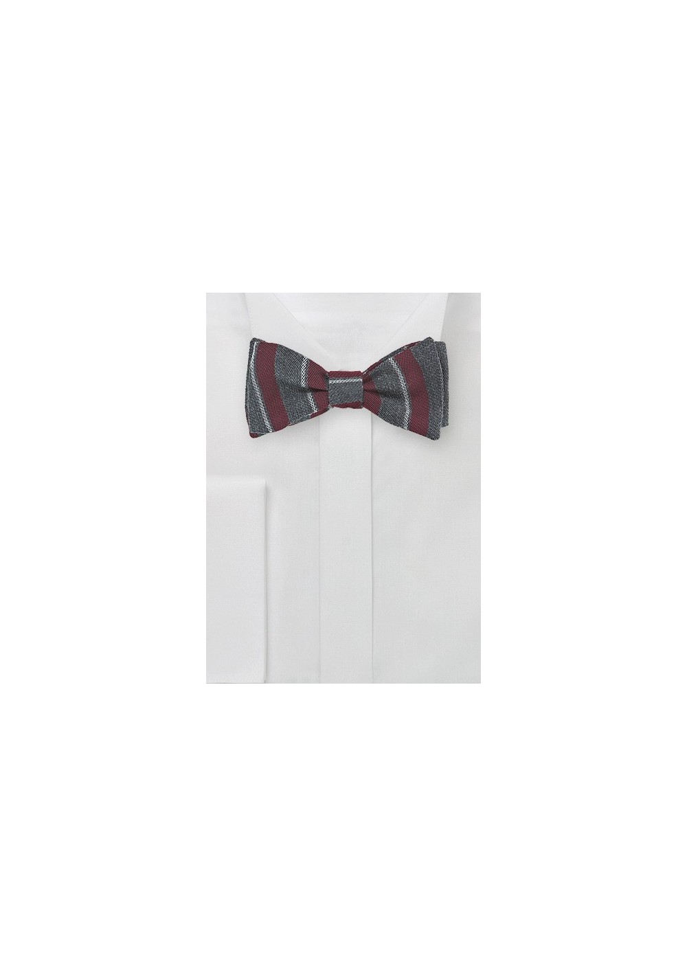 Wool Striped Bow Tie in Gray and Burgundy
