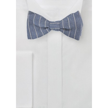 Striped Bow Tie in Denim Blue
