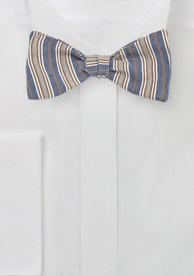 Denim and Beige Striped Bow Tie