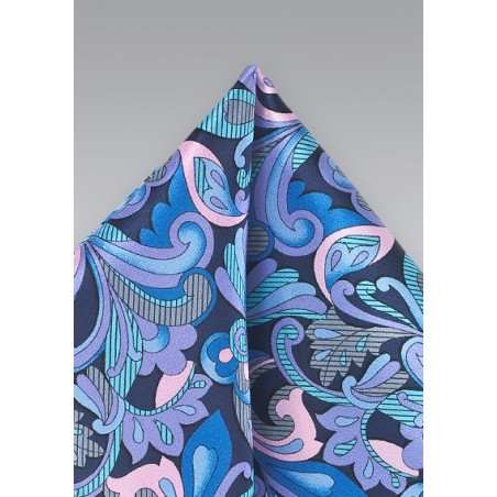 Art Nouveau Print Pocket Square in Pink and Blue
