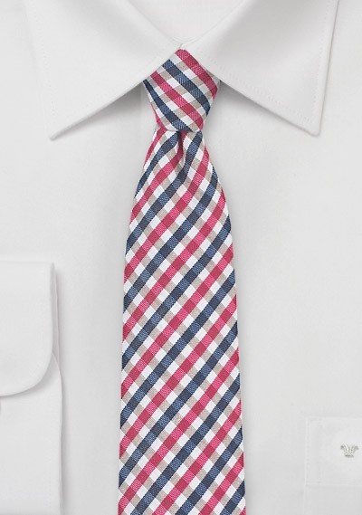 Red and Blue Micro Check Skinny Tie