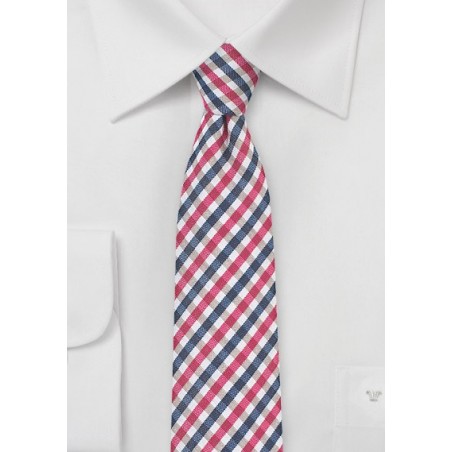 Red and Blue Micro Check Skinny Tie