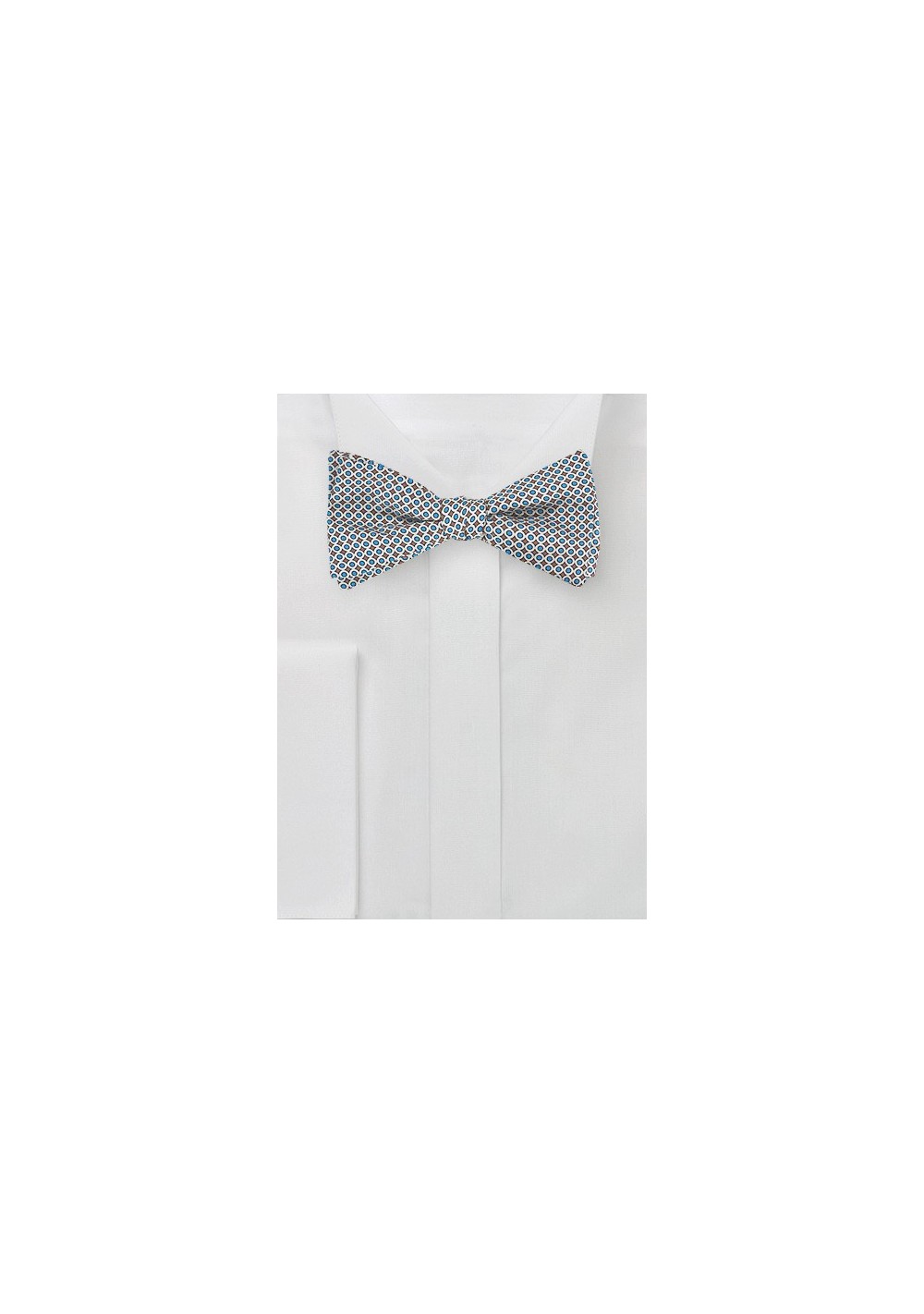 Geometric Print Silk Bow Tie in Silver and Blue
