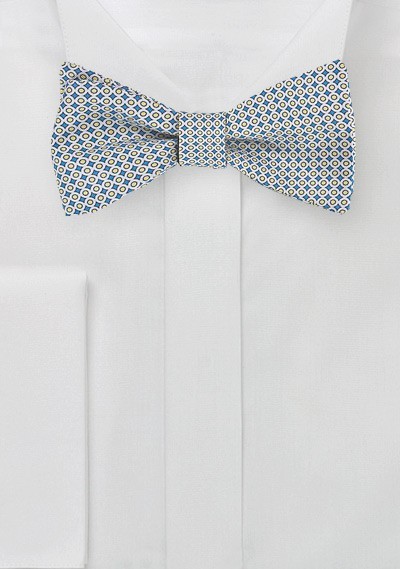 Geometric Print Silk Bow Tie in Blue, White, Yellow