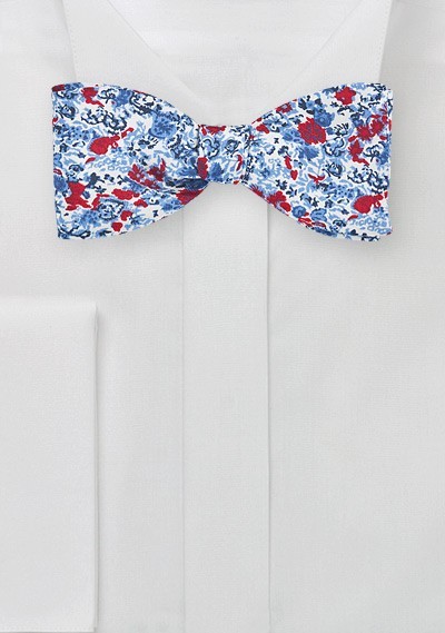 Red and Blue Floral Bow Tie