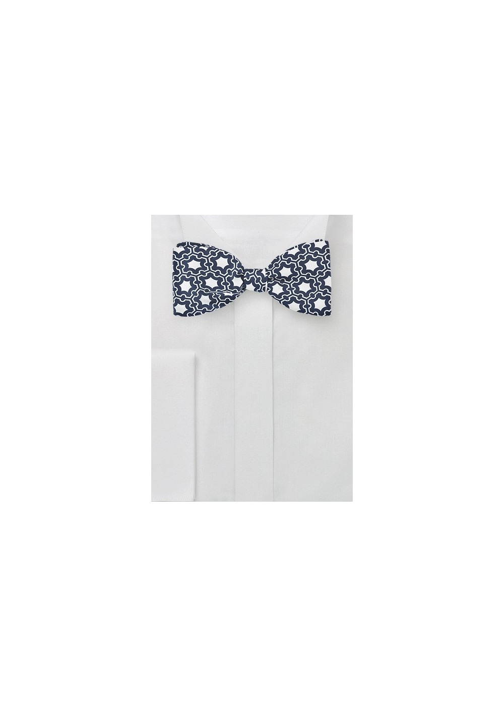 Modern Moroccan Print Bow Tie in Blue and White