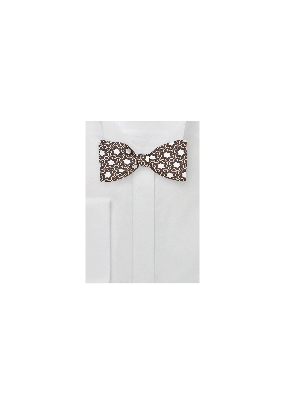 Modern Moroccan Print Bow Tie in Brown and White