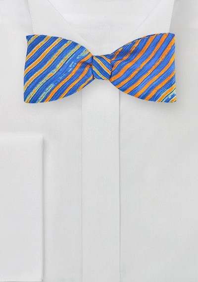 Tie Dye Striped Bow Tie in Orange and Blue