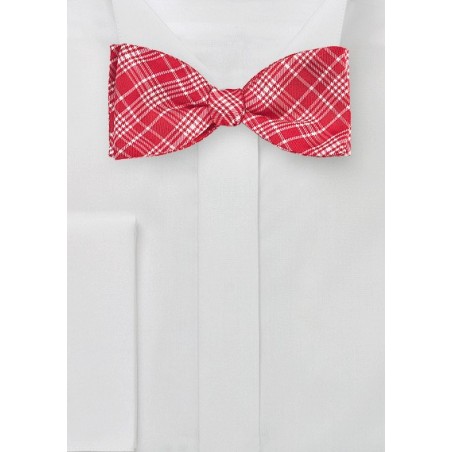 Bright Red Silk Bow Tie with Modern Plaid Design