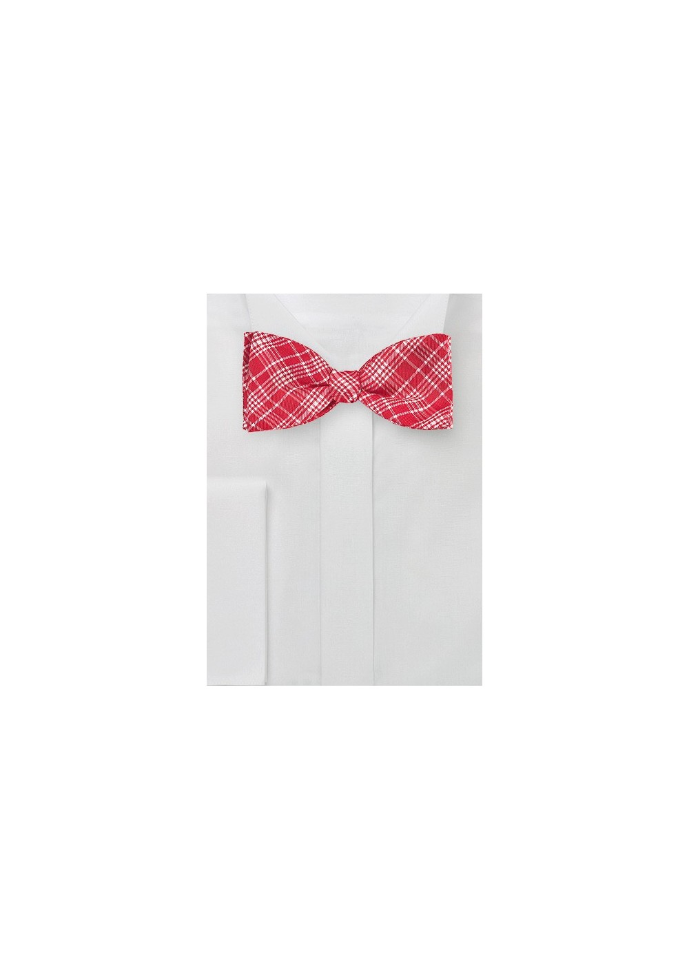 Bright Red Silk Bow Tie with Modern Plaid Design