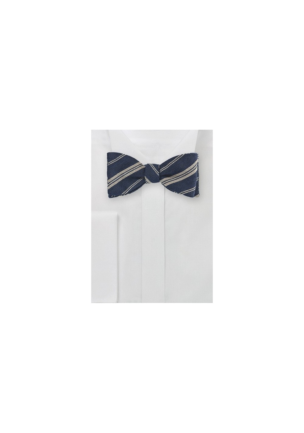 Wool Striped Bow Tie in Dark Navy and Beige