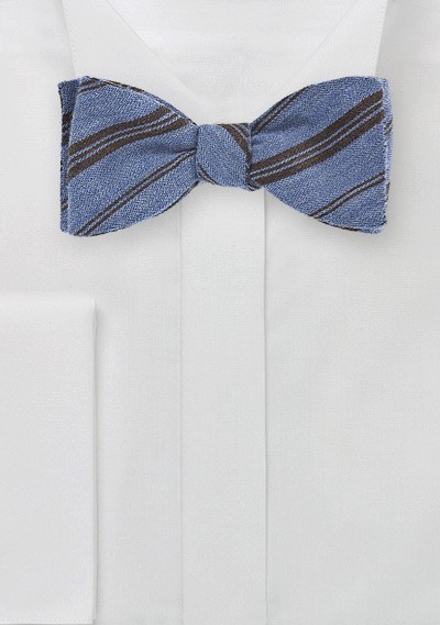 Striped Wool Bow Tie in Blue and Brown