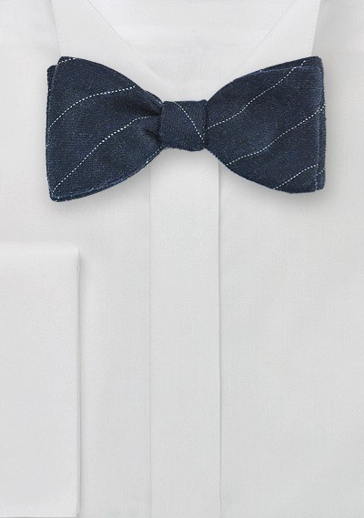 Pencil Stripe Wool Bow Tie in Navy
