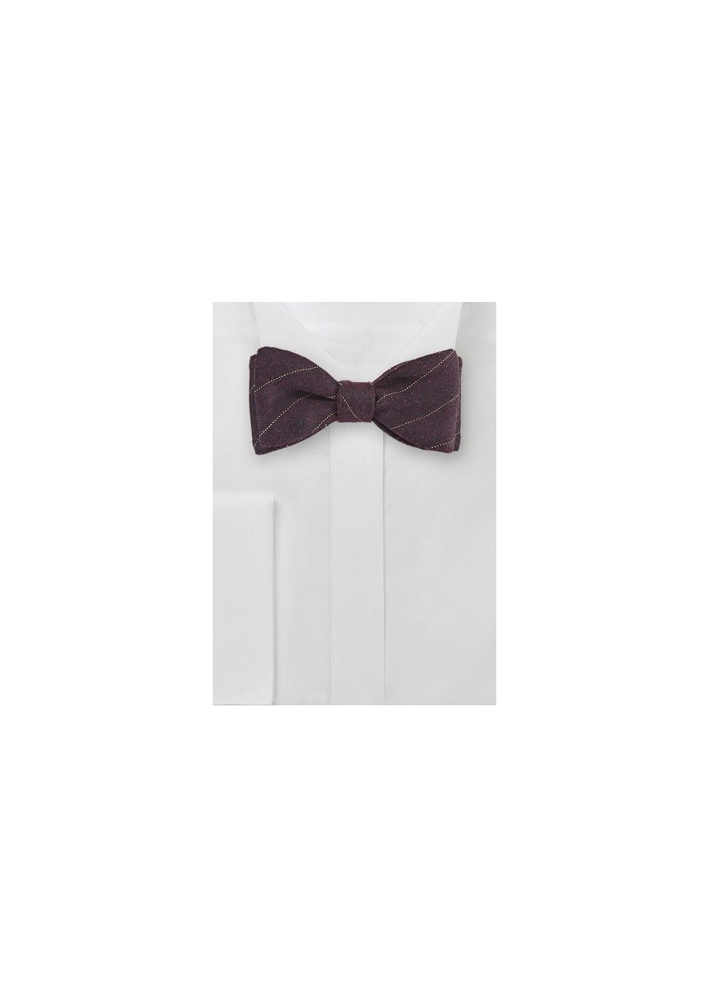 Mahogany Hued Wool Bow Tie with Pencil Stripe