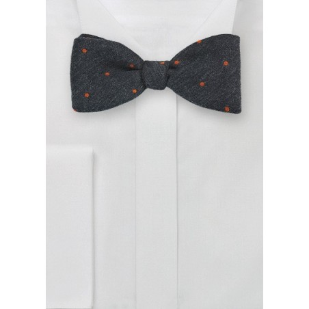 Smoke Gray Wool Bow Tie with Orange Dots