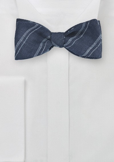 Dapper Blue Linen Bow Tie with Stripes