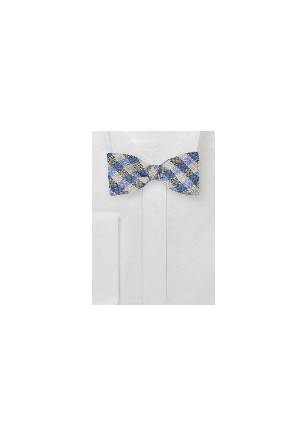 Light Blue and Tan Gingham Bow Tie