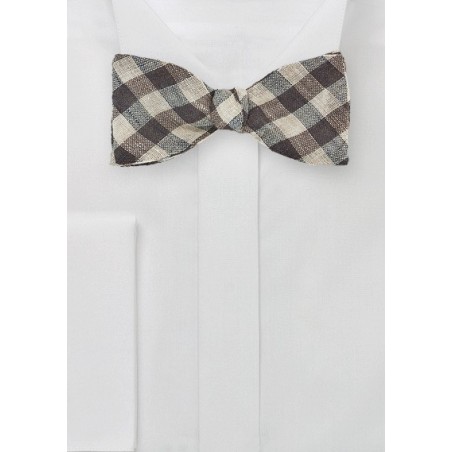 Wool Gingham Check Bow Tie in Brown