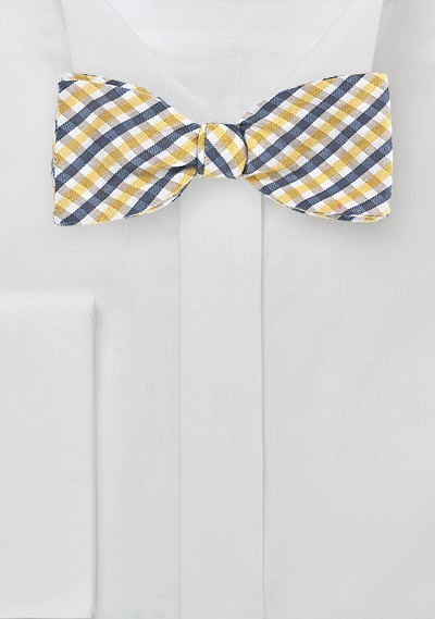 Summer Gingham Bow Tie in Yellow and Navy