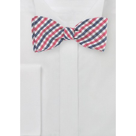 Red and Blue Gingham Check Bow Tie