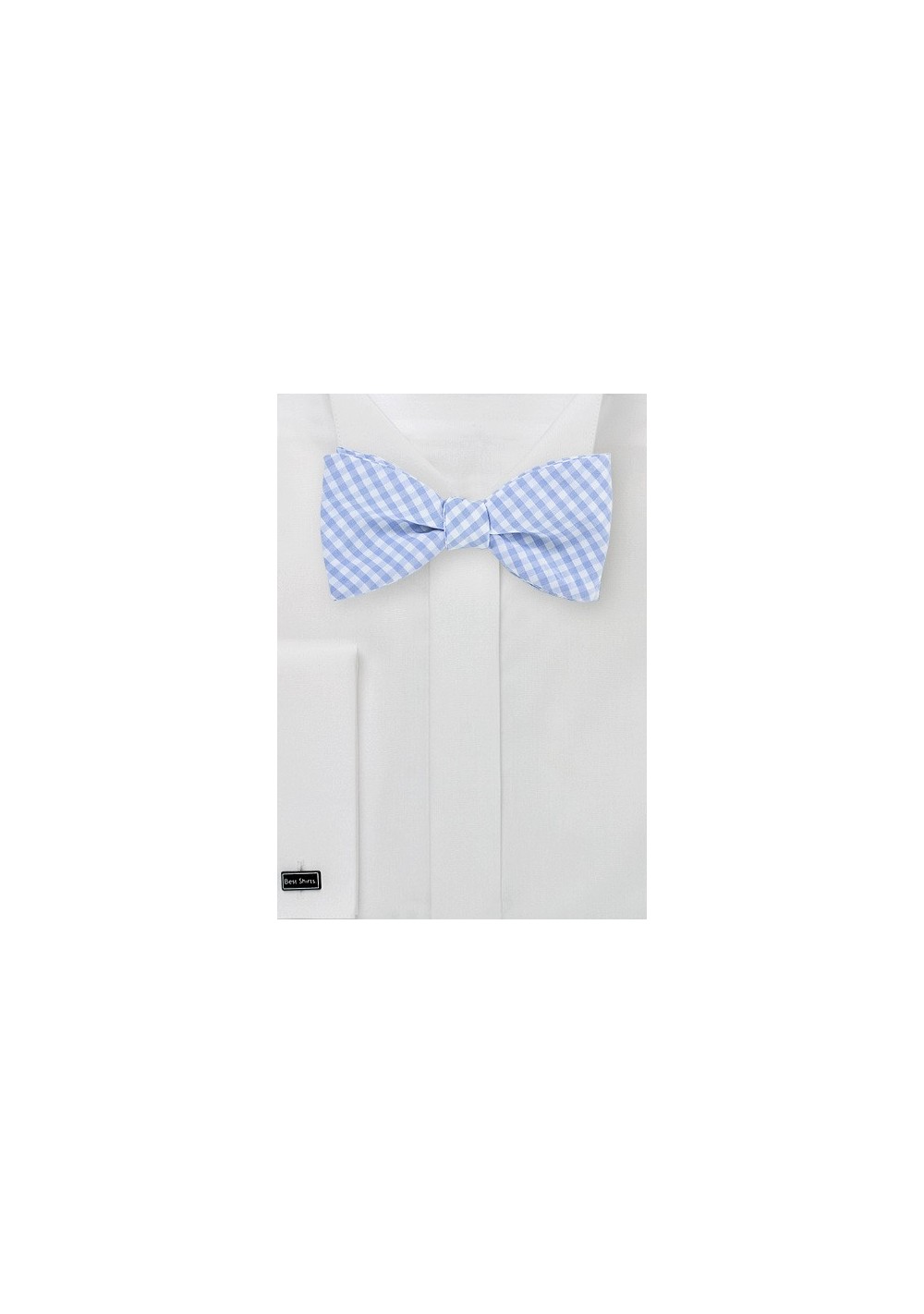 Light Blue Cotton Bow Tie with Micro Checks
